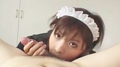 Filthy Japanese Maid Wakes Dude Up With A Sloppy Blowjob!