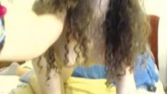 Pretty Curly Haired Brunette Teen Teasing On Cam