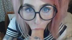 Pink Haired School Girl Pov Bj And Reverse Riding With Glasses And Pigtails