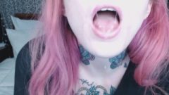 Pink Haired Girl Holds Mouth Wide Open For You )