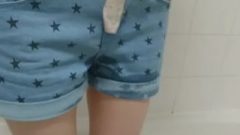 Girl Wets Her Denim Shorts