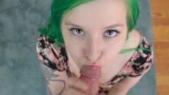 POV Blow Job And Facial – Green Haired Barbie Blows Your Cock