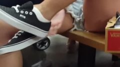 Candid Voyeur Fat Blonde Hot Trying On Sneakers