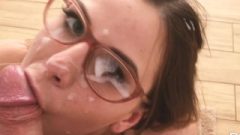 Girl With Babyface In Glasses Gives Blow Job N Gets Enormous Cum-Shot And Facial