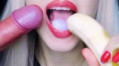 Pretty Teen Girl Doing Banana Blow-Job – Throbbing Oral Cream Pie Eating Spunk