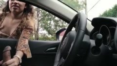 Busty Latina Gives A Man Handjob Through Car Window In Public