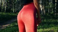Fitness Girl Walking In Yoga Pants And Giving A Public Blow-Job In Car