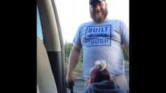 Bearded White Trash Blow Job While Shooting His Gun And Shotgunning A Beer