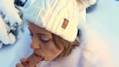 OUTDOOR BLOWJOB IN FUR COAT WITH BIG LOAD ON HER FACE & MOUTH WITH SWALLOW