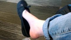 Foot Fetish Public Shoe Dangling At The Airport Pale White Girl
