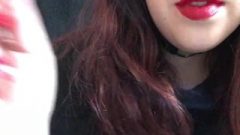 Goth Brunette Teen Slave Girl In Collar Smoking Red 100 In Red Lipstick