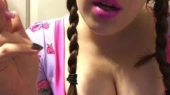 Chubby Brunette Teen With Enormous Natural Boobs Smoking In Pigtails