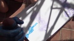 Color Jizzshot! MILF Artist In Panties Paints With Tits, Pussy Juice + Jizz