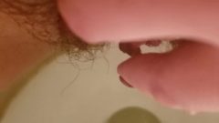 Super Close Look Of My Hairy Pussy Pissing And Clit Rubbing