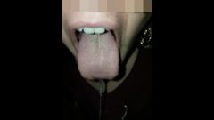 Girl Big Mouth And Long Tongue Spit