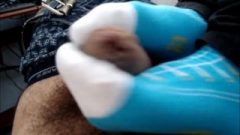 Her First Sockjob Enormous Cum-Shot On Her Socks And Feet