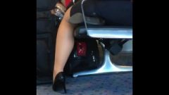 Candid Shoe Frolic Of Stewardess In Tan Stockings