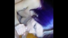 Blue Haired Whore Sucks A Huge Penis And Takes A Facial